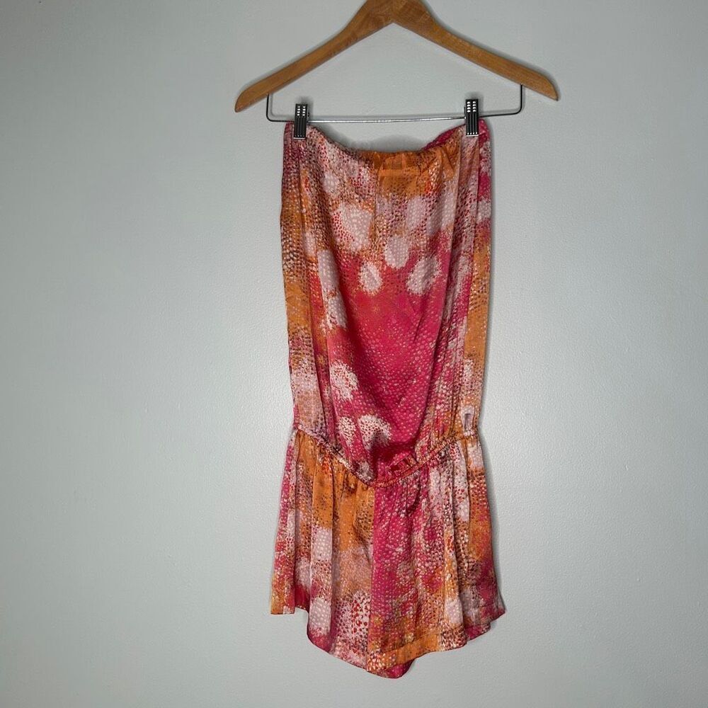 Alexis 100% Silk Strapless Romper in Abstract Print XS